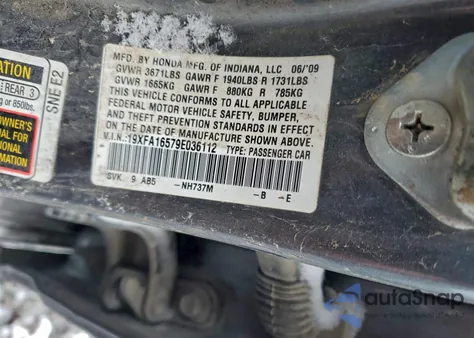 2009 Honda Civic Lx z USA, uszkodzony, nr VIN 19XFA16579E036112